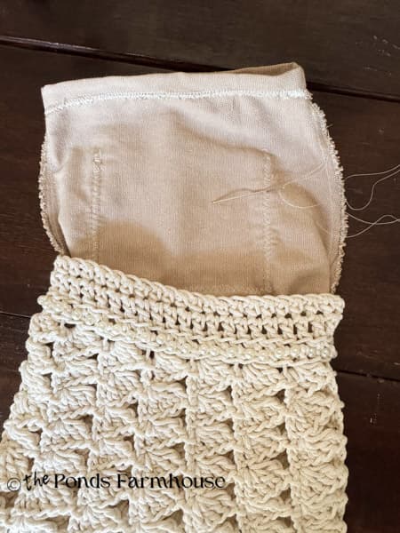 insert the liner into crochet bag