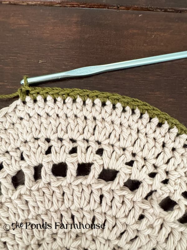 single crochet with the green yarn around edge of placemat
