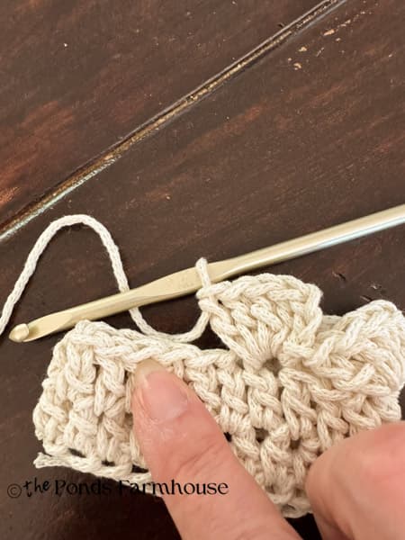 skip 2 spaces to secure the fan stitch in 3rd stitch