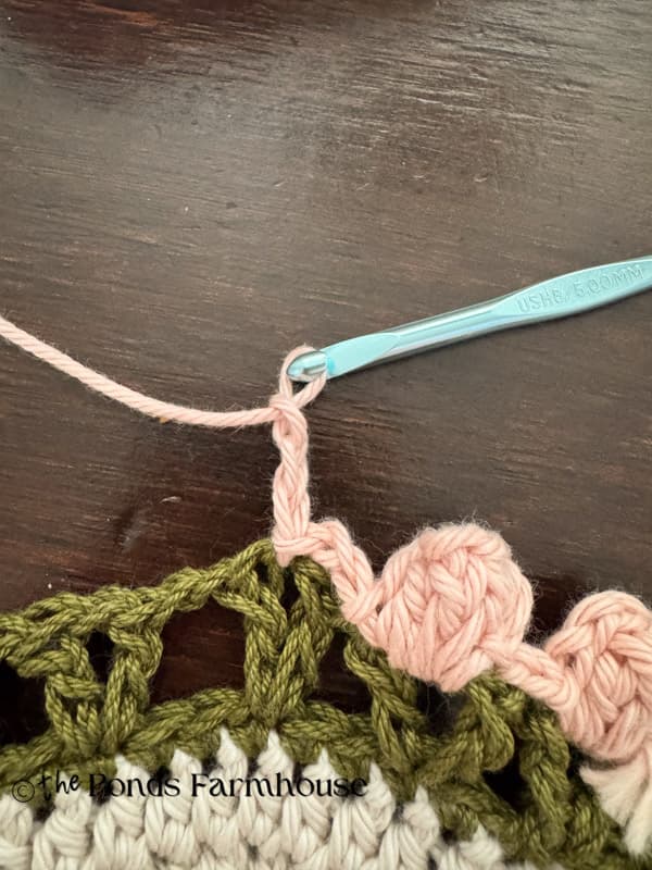 sl st and chain 3 to begin popcorn stitch