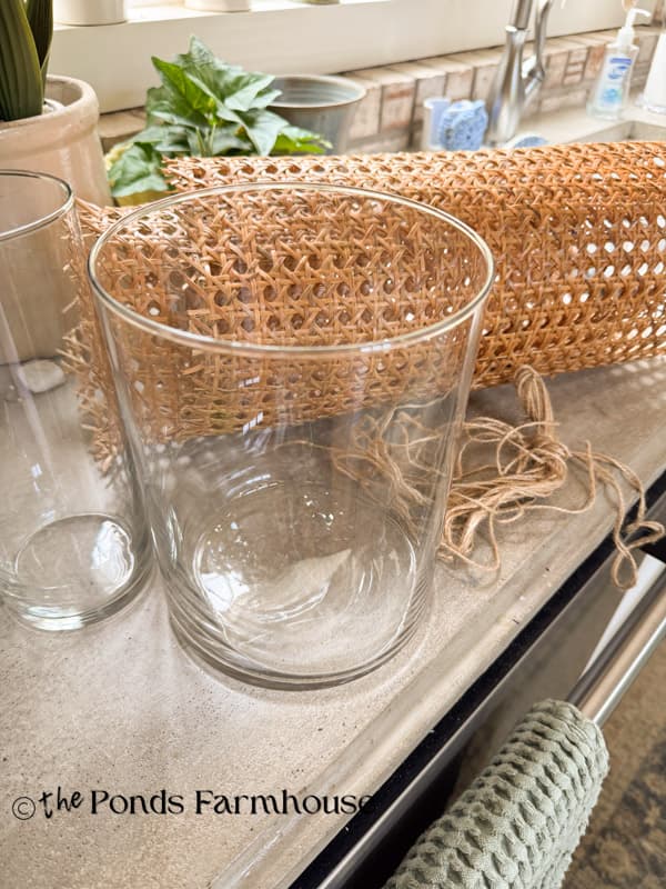 Dollar Tree Glass vases and cane webbing for Serena & Lily Vase Look Alikes