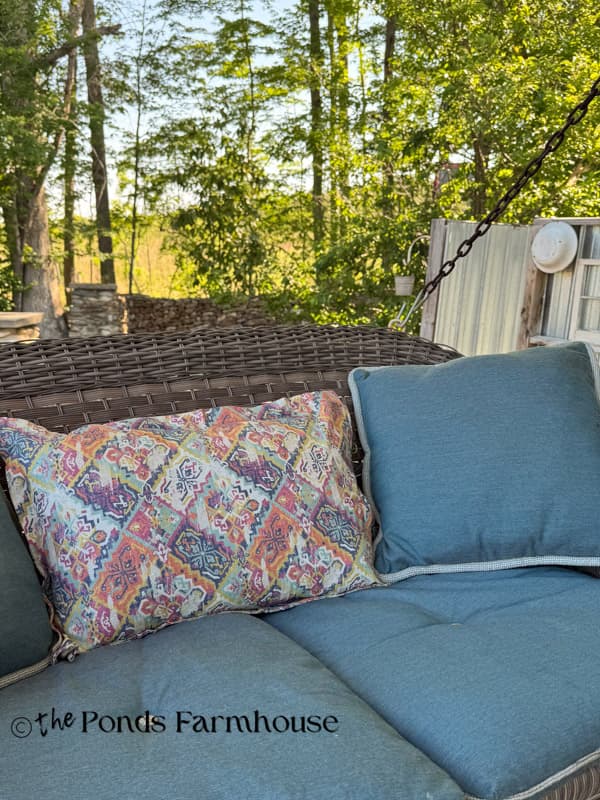 porch swing with DIY Decorative Pillow inspired by Ballard Designs