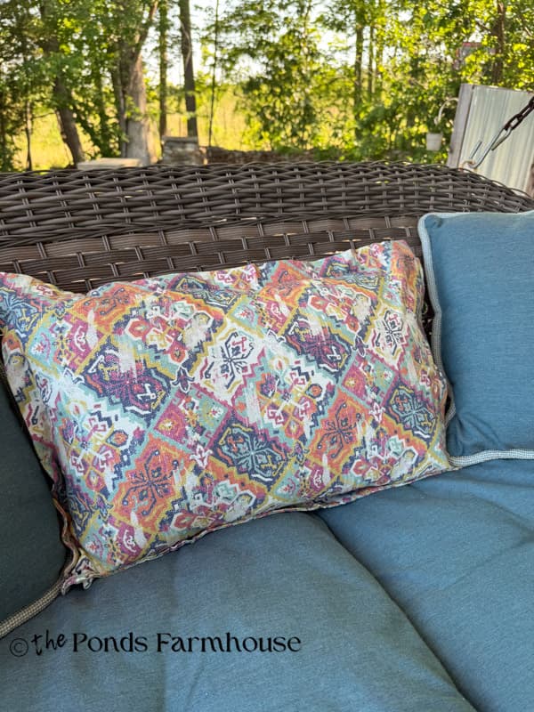 Close up of DIY decorative pillow inspired by Ballard Designes