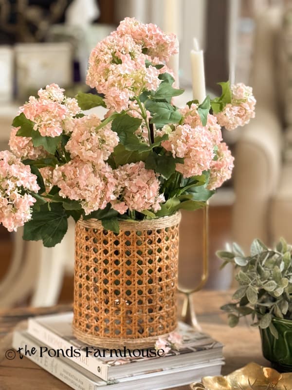 Serena & Lily Dupe Vase with pink snowball flowers