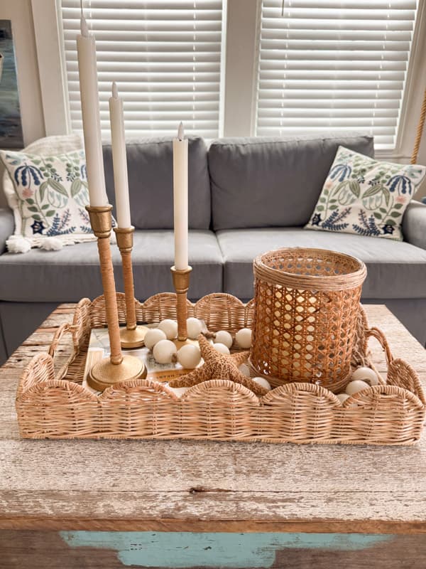 Serena & Lily dupes on coffee table at Beach cottage