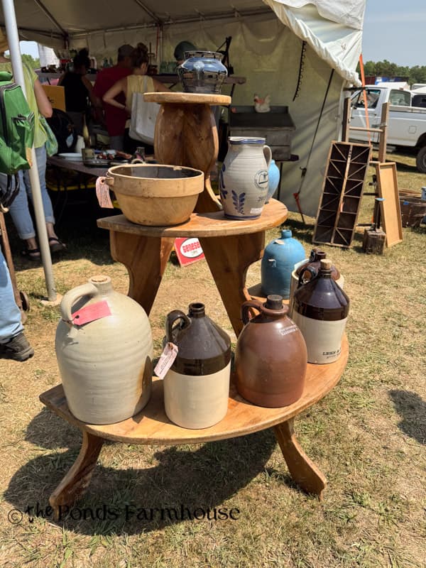 antique stoneware, pottery jugs at Antique festival