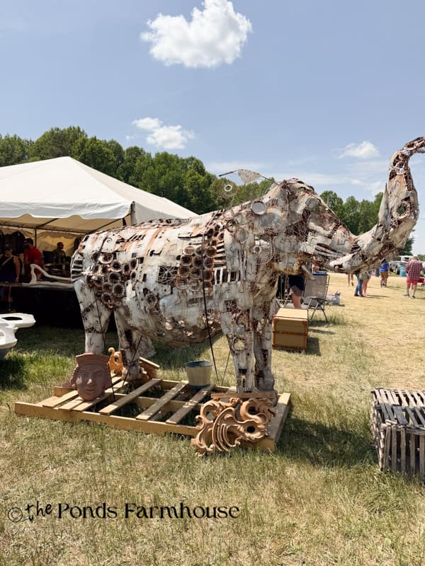 metal elephant sculpture at Liberty Antique Festival
