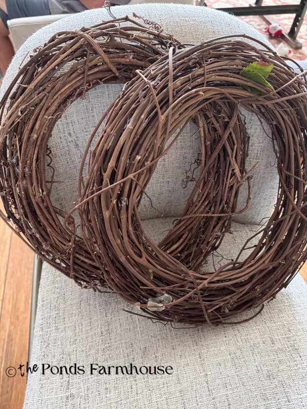 2 recycled grapevine wreaths to make DIY summer wreaths