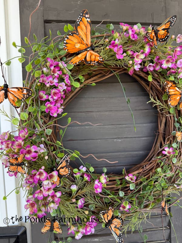DIY Summer Butterfly Wreath with flowers and Greenery