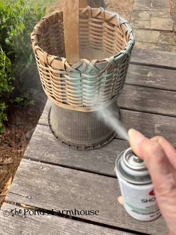 Spray Paint thrift store basket for makeover & upcycled coastal basket