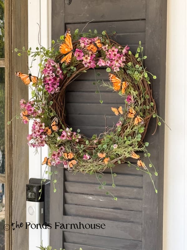 Summer Butterfly wreath on black shutter