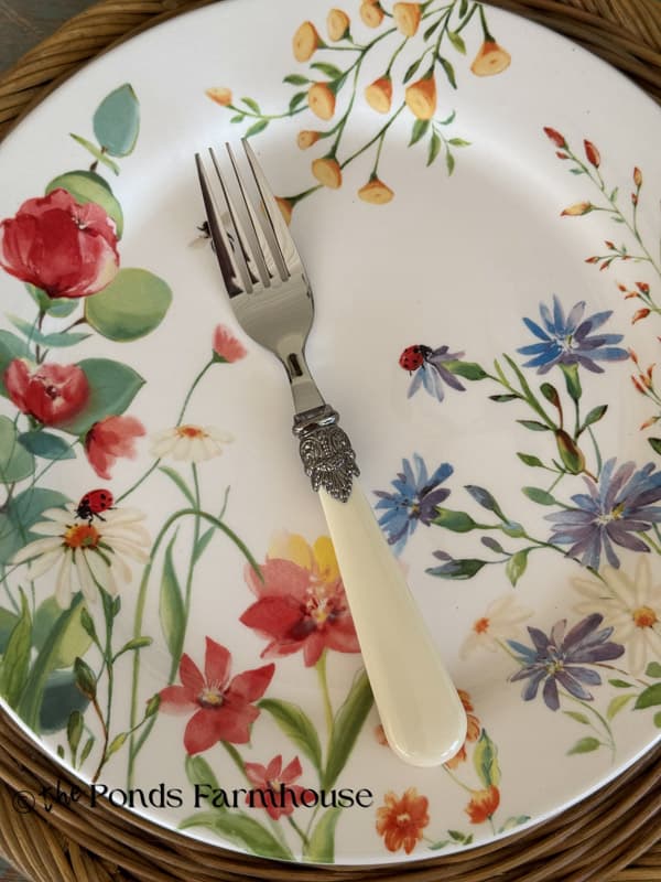 Summer Provence floral plate and bone silverware fork 