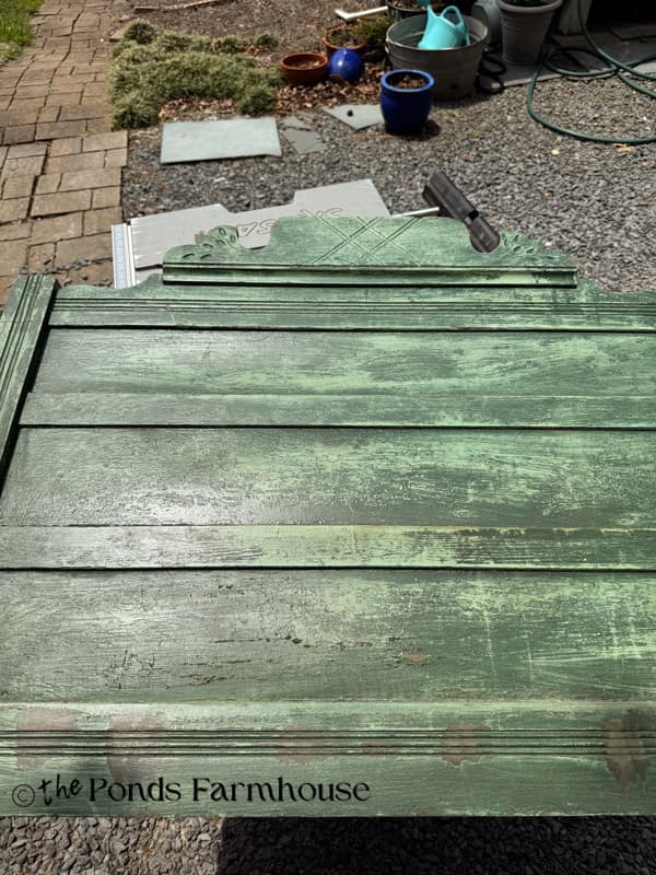 antique single bed headboard painted green