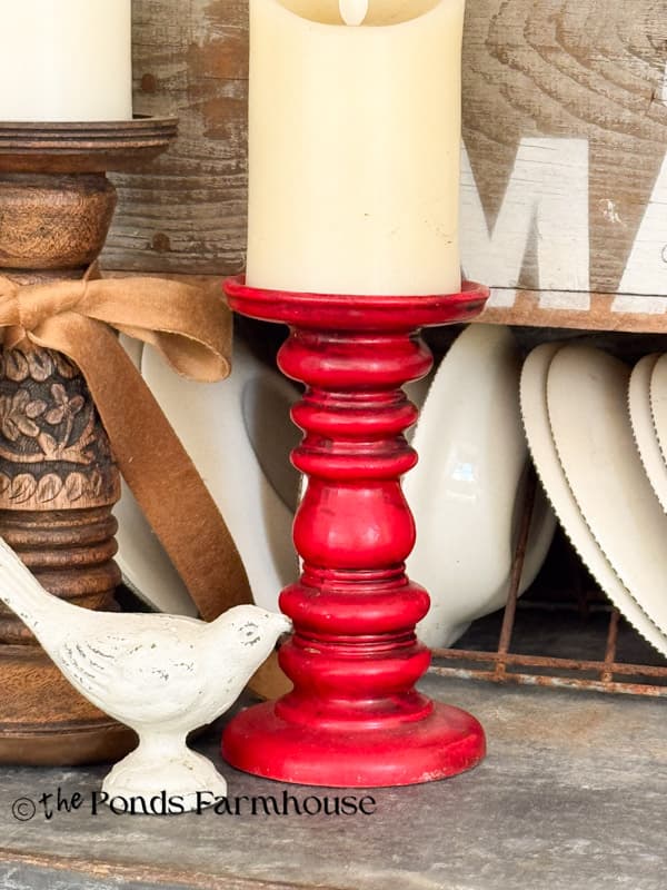 thrifted red candleholder perfect for Christmas or Patriotic Decor