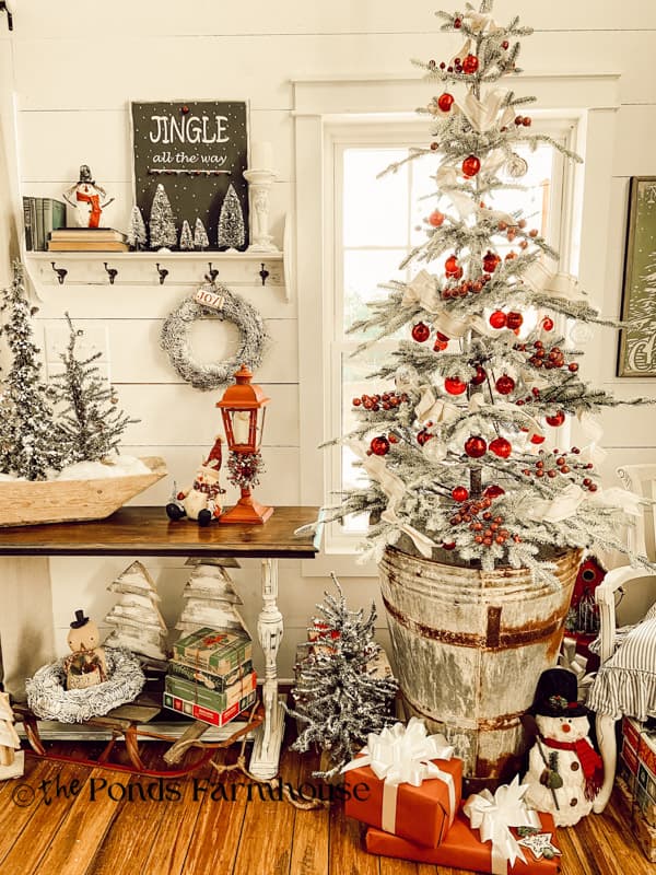 Christmas Tree 2020 - frosted with red and white ornament for snowy theme