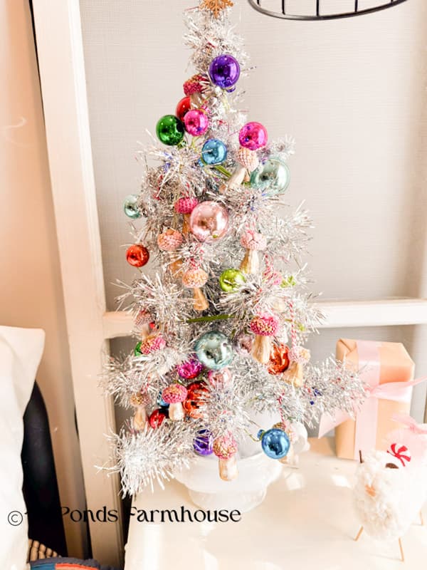 DIY mushroom on tinsel tree
