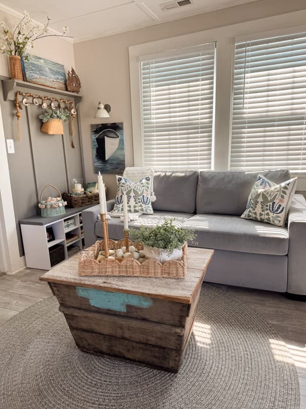 Living Room in beach cotttage home tour