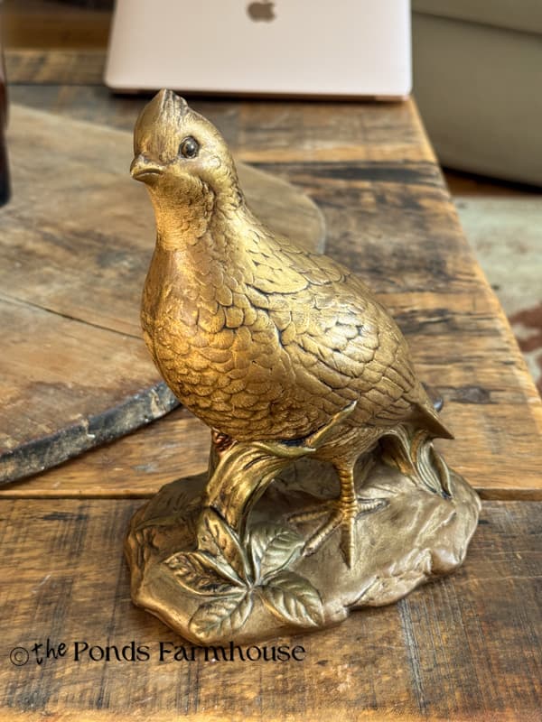 Antique Gold Pheasant tranformation of $3.00 thrift store figurine
