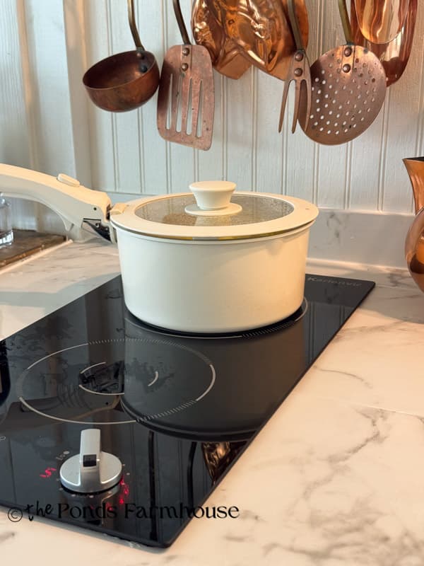 two burner stove top in tiny beach cottage kitchen