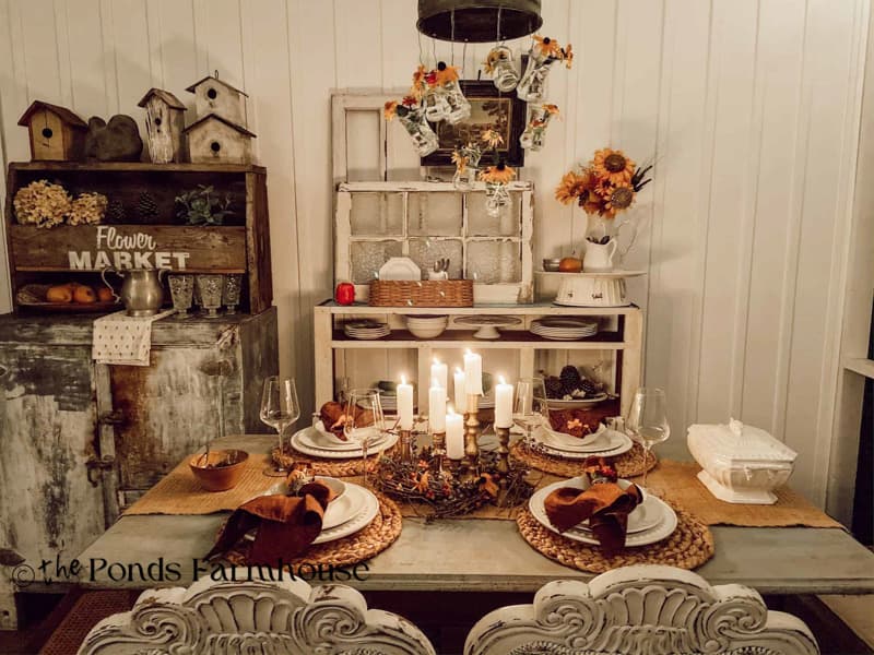 Rustic late summer/rearly fall tablescape with candle centerpiece