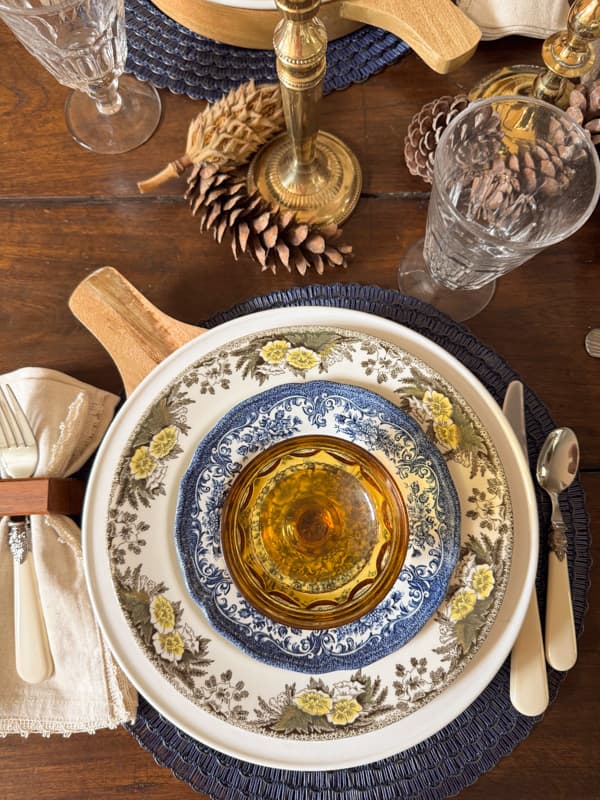 vintage amber compote dish for fall tablescape
