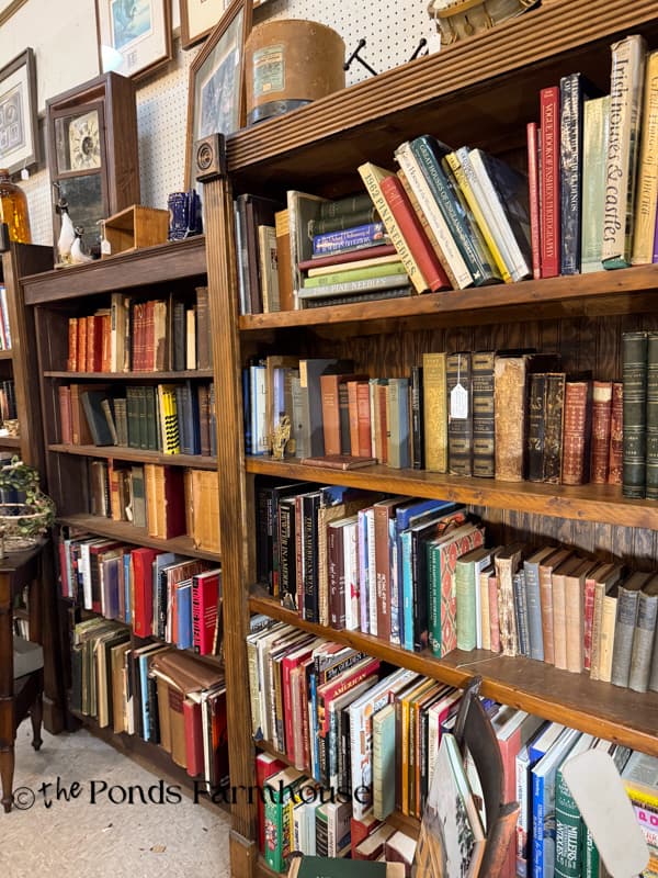 antique booth with vintage books