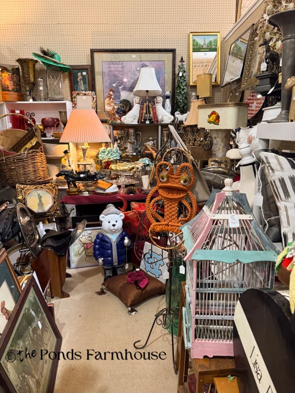 cluttered antique booth
