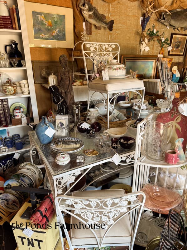 cluttered antique booth