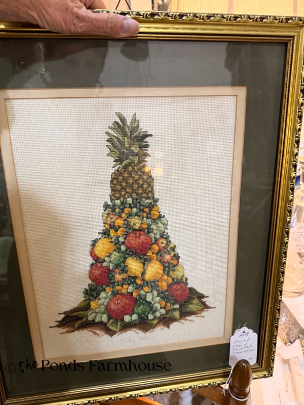 cross stitch fruit topiary framed art