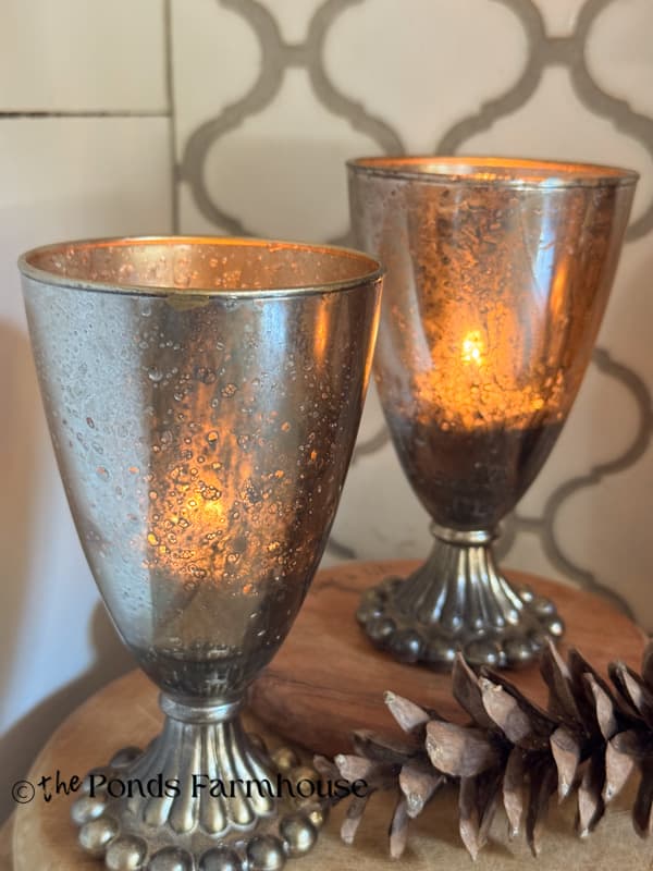 turn discolored glassware into DIY upcycled Mercury glass votive candle holders