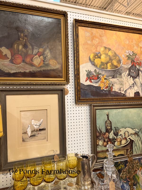 framed art in antique mall