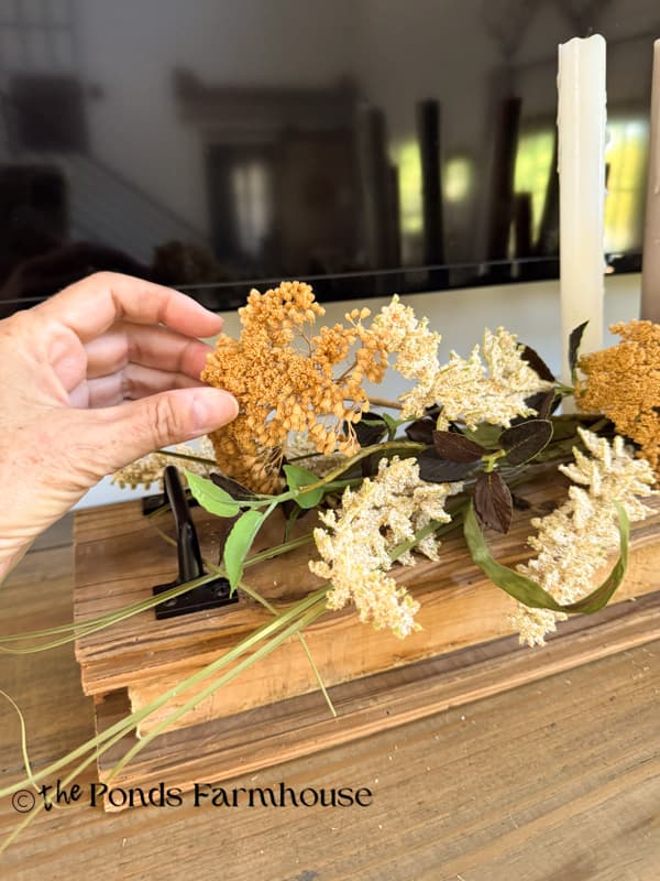layer the faux & dried stems on the DIY wooden candleholder