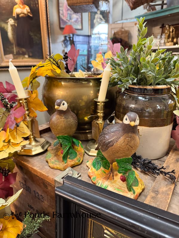 painted pheasants in antique booth