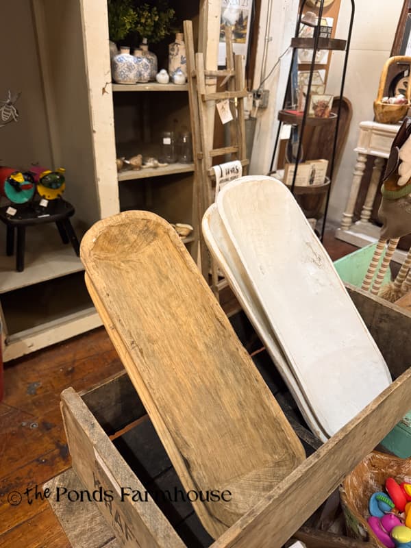 reproduction dough bowls at antique mall
