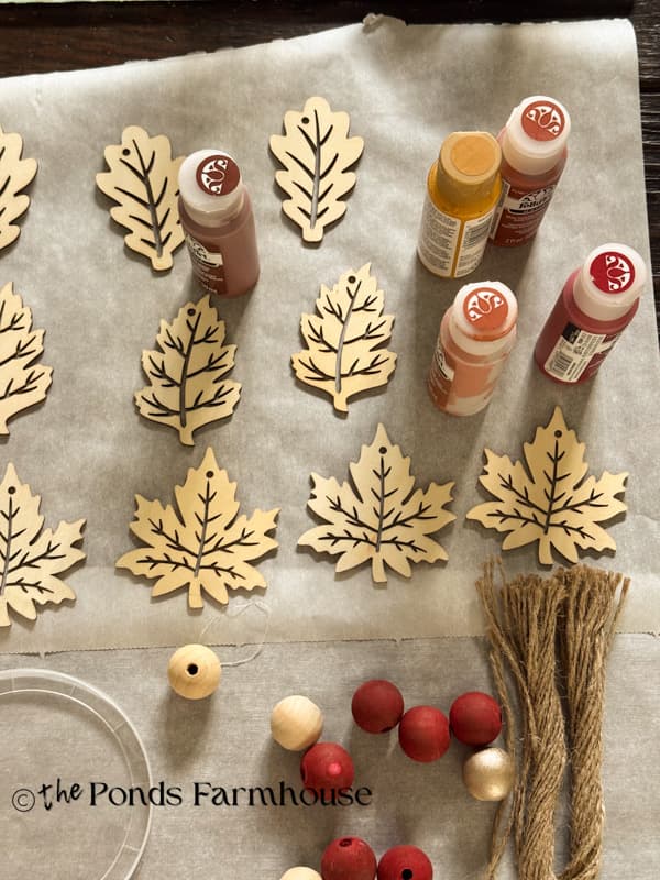 Supplies for wooden leaf bead garland