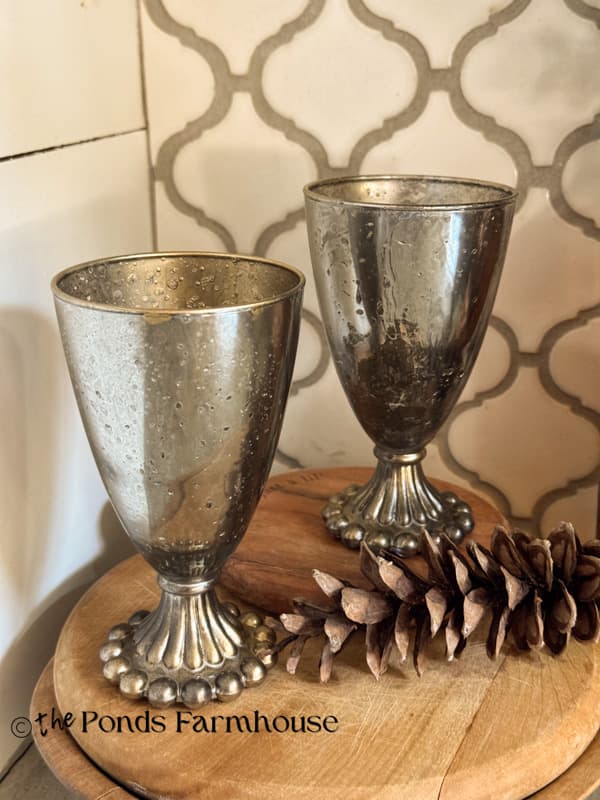 Two DIY Mercury glass Upcycled discolored glasses