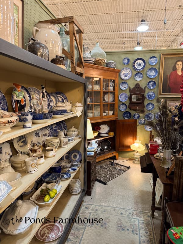 well curated antique booth in mall.
