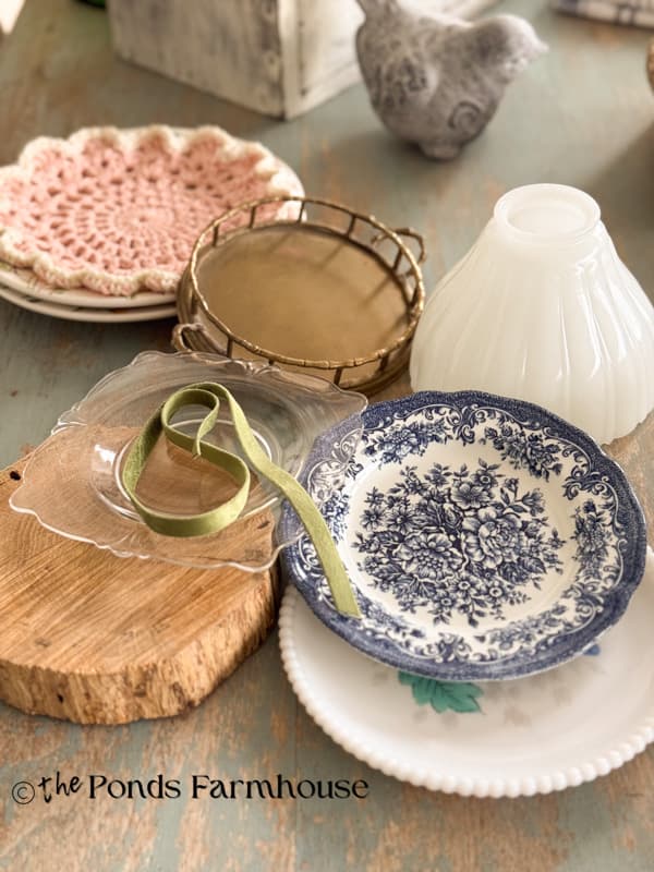 Supplies to Make DIY Vintage Tissue Holder With glass lampshades
