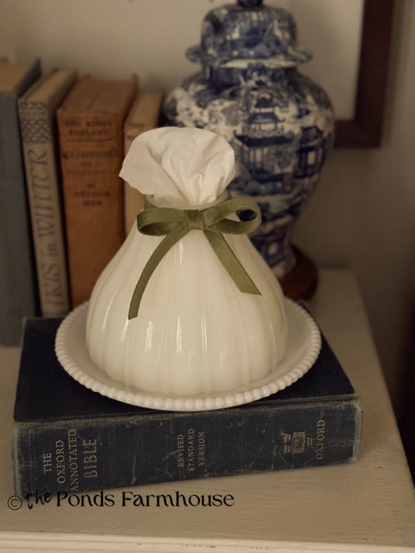 Vintage Milk Glass Lampshade Upcycled Tissue holder